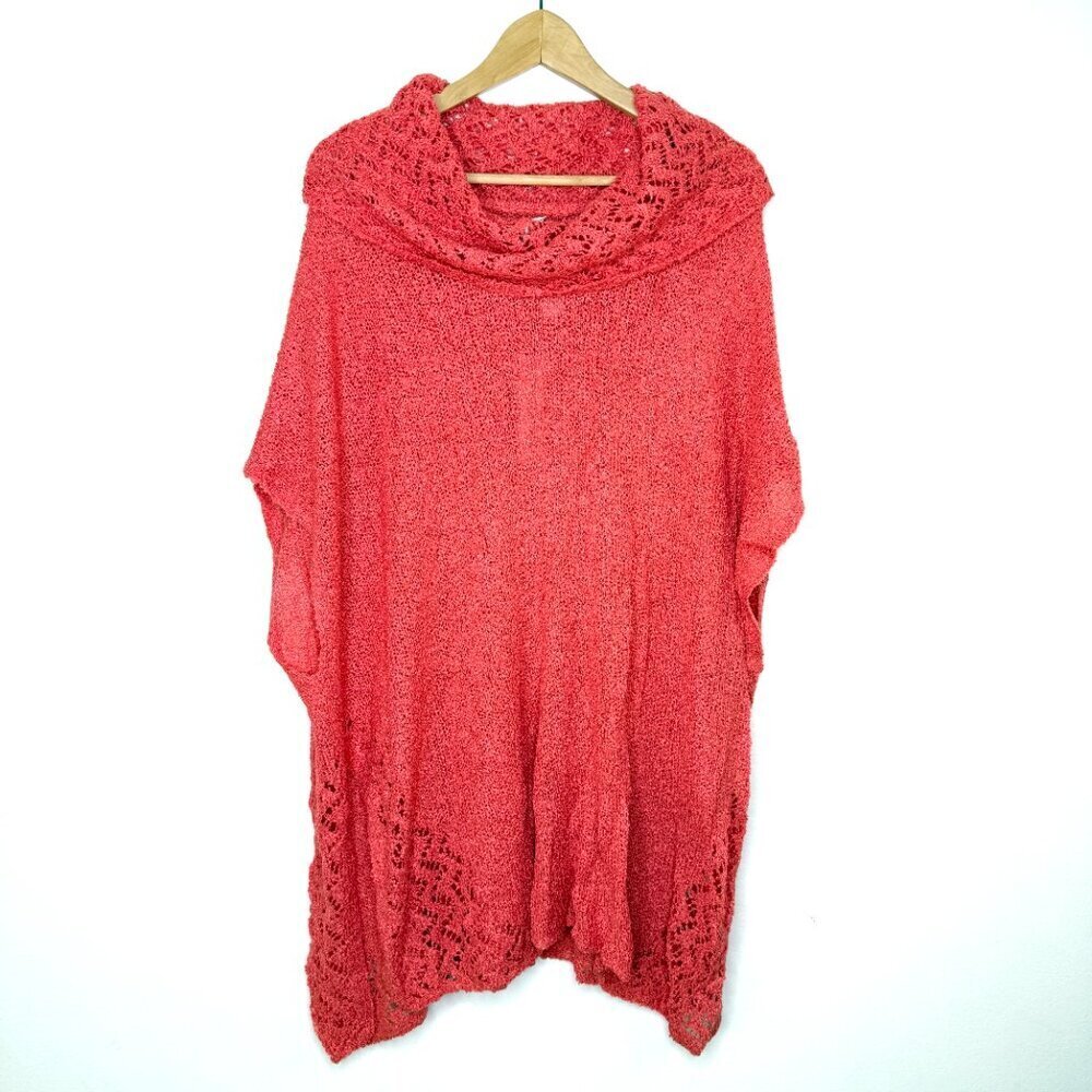 NWT Chico's Captivating Chelsea Cowl Neck Chloe Poncho Caliente Coral L/XL Boho